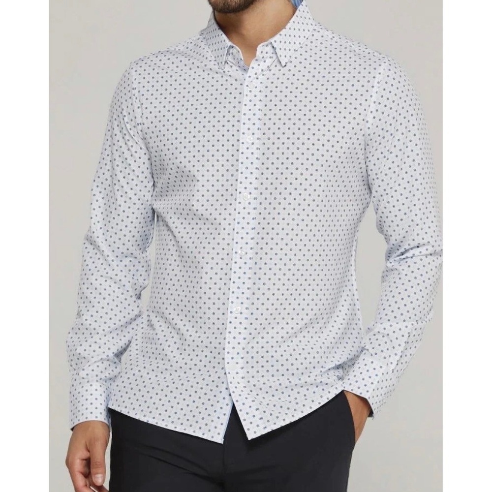 7 Diamonds Amis Button Down Shirt Men XXL White Geometric Print 4-Way Stretch